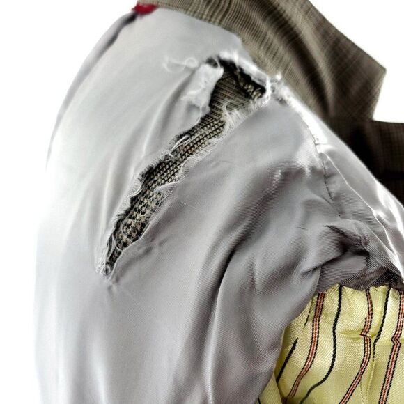 Jos A Bank Wool 2 Button Sport Coat 40R Beige Plaid Windowpane Unconstructed Sho - Picture 7 of 11